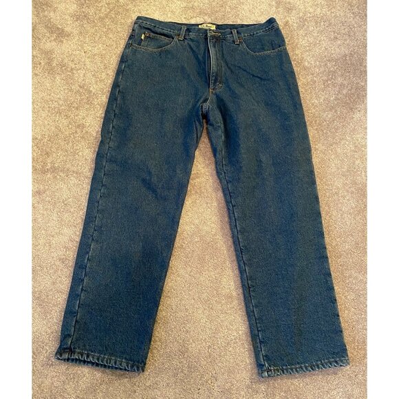 L.L. Bean Mens Classic Fit Fleece Lined Blue Jeans Denim 37x29 - Picture 1 of 12